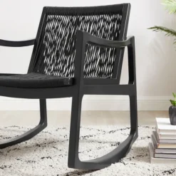 Kirkland's Home Wood Modern Woven Rocking Chair- Accent Chairs