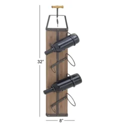 Kirkland's Home Wood Panel Black Metal Wine Rack- Wall Storage