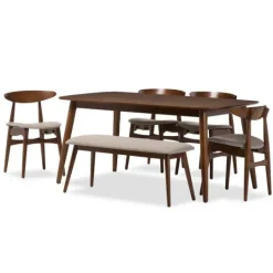 Kirkland's Home Wood 6-Pc. Mid-Century Modern Dining Set- Dining Tables