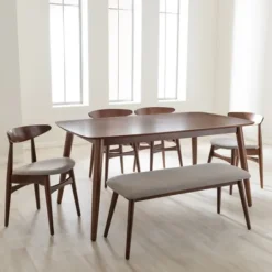 Kirkland's Home Wood 6-Pc. Mid-Century Modern Dining Set- Dining Tables