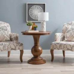 Kirkland's Home Wood Round Base Side Table- Accent & End Tables