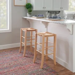 Kirkland's Home Wood Seagrass Backless 2-Pc. Bar Stool Set- Bar Stools & Counter Height Stools