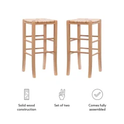 Kirkland's Home Wood Seagrass Backless 2-Pc. Bar Stool Set- Bar Stools & Counter Height Stools