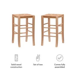 Kirkland's Home Wood Seagrass Backless 2-Pc. Counter Stool Set- Bar Stools & Counter Height Stools