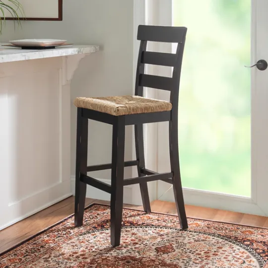 Kirkland's Home Wood Seagrass Seat Slat Back Bar Stool- Bar Stools & Counter Height Stools