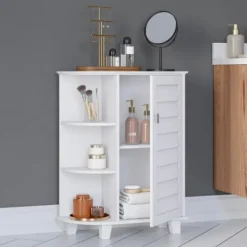 Kirkland's Home Wood Shutter Door Open Shelf Cabinet- Bathroom Furniture