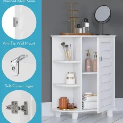 Kirkland's Home Wood Shutter Door Open Shelf Cabinet- Bathroom Furniture