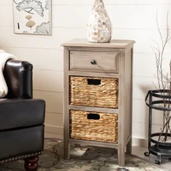 Kirkland's Home Wood Side Table With Baskets- Accent & End Tables