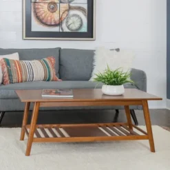 Kirkland's Home Wood Slatted Bottom Shelf Coffee Table- Coffee Tables