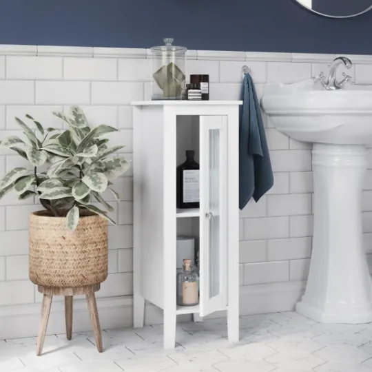 Kirkland's Home Wood Slim Single Glass Door Floor Cabinet- Bathroom Furniture