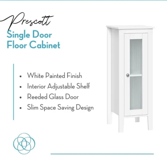 Kirkland's Home Wood Slim Single Glass Door Floor Cabinet- Bathroom Furniture