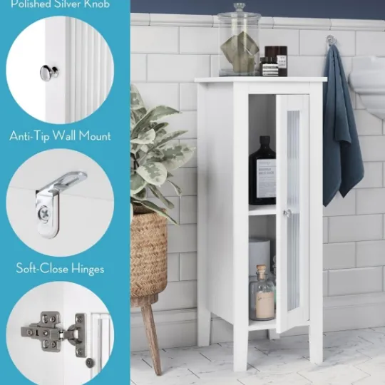 Kirkland's Home Wood Slim Single Glass Door Floor Cabinet- Bathroom Furniture