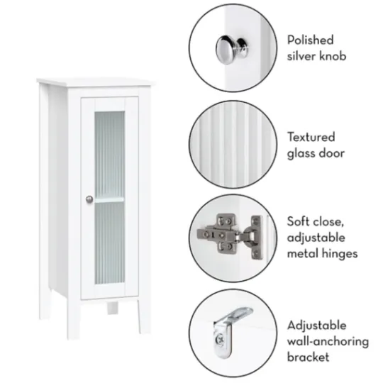 Kirkland's Home Wood Slim Single Glass Door Floor Cabinet- Bathroom Furniture