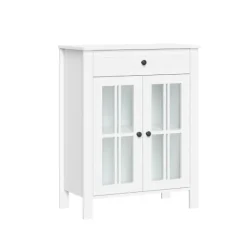 Kirkland's Home Wood Two Pane Glass Doors Floor Cabinet- Bathroom Furniture