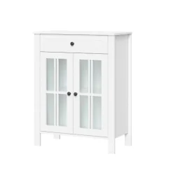 Kirkland's Home Wood Two Pane Glass Doors Floor Cabinet- Bathroom Furniture