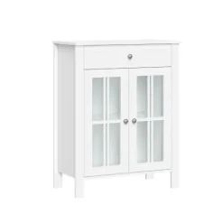Kirkland's Home Wood Two Pane Glass Doors Floor Cabinet- Bathroom Furniture