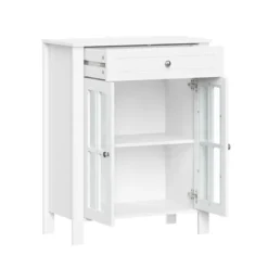 Kirkland's Home Wood Two Pane Glass Doors Floor Cabinet- Bathroom Furniture