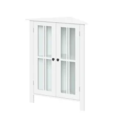 Kirkland's Home Wood Two Pane Glass Doors Corner Cabinet- Bathroom Furniture