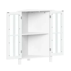 Kirkland's Home Wood Two Pane Glass Doors Corner Cabinet- Bathroom Furniture