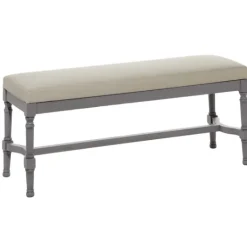 Kirkland's Home Wood Upholstered Burlap Seat Bench- Benches & Ottomans