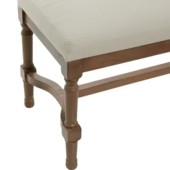 Kirkland's Home Wood Upholstered Burlap Seat Bench- Benches & Ottomans