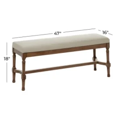 Kirkland's Home Wood Upholstered Burlap Seat Bench- Benches & Ottomans