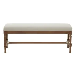 Kirkland's Home Wood Upholstered Burlap Seat Bench- Benches & Ottomans