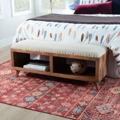 Kirkland's Home Wood Upholstered Seat Open Storage Bench- Benches & Ottomans