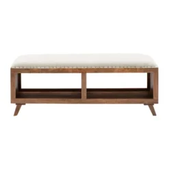 Kirkland's Home Wood Upholstered Seat Open Storage Bench- Benches & Ottomans