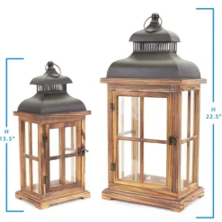 Kirkland's Home Wood Windowpane Slope Top Lanterns, Set Of 2- Lanterns