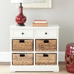 Kirkland's Home Wood Woven Baskets Cabinet- Cabinets & Sideboards