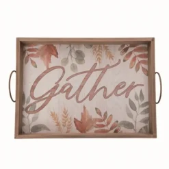 Kirkland's Home Wooden Autumn Leaves Gather Serving Tray- Decorative Trays