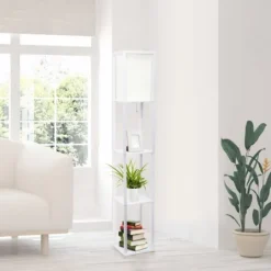 Kirkland's Home Wooden Column Shelf Floor Lamp- Floor Lamps