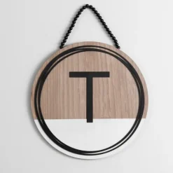 Kirkland's Home Wooden Neutral Beaded Monogram T Plaque- Monogram Wall Decor