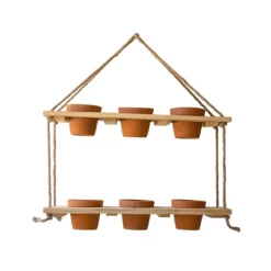 Kirkland's Home Wooden 2-Tier Hanging Shelf With Clay Pots- Shelves