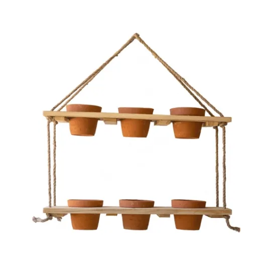 Kirkland's Home Wooden 2-Tier Hanging Shelf With Clay Pots- Shelves