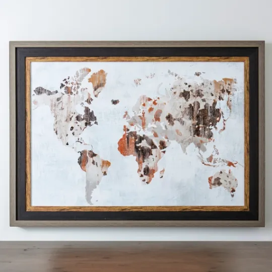 Kirkland's Home World Map Natural Framed Art Print- Framed Art