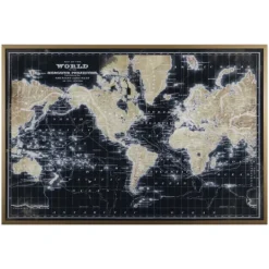 Kirkland's Home World Map On Black Framed Art Print- Framed Art
