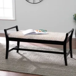 Kirkland's Home Woven Hyacinth And Black Wood Bench- Benches & Ottomans