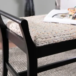 Kirkland's Home Woven Hyacinth And Black Wood Bench- Benches & Ottomans