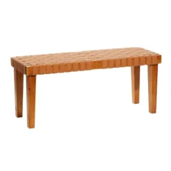 Kirkland's Home Woven Leather Textured Wood Bench- Benches & Ottomans