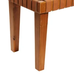 Kirkland's Home Woven Leather Textured Wood Bench- Benches & Ottomans