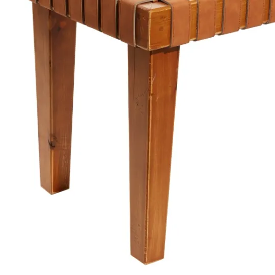 Kirkland's Home Woven Leather Textured Wood Bench- Benches & Ottomans