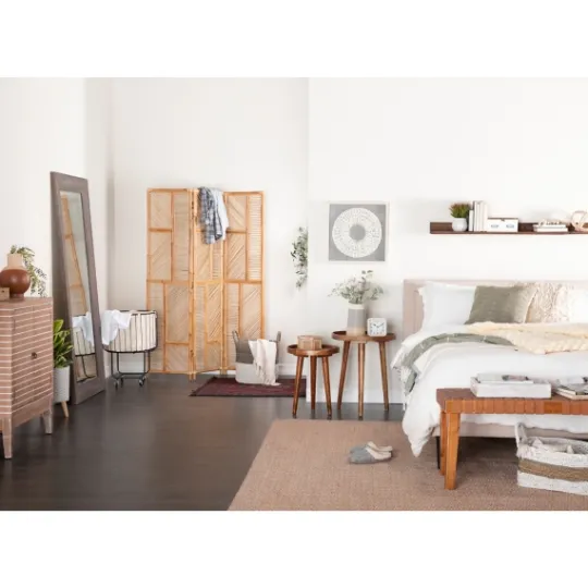 Kirkland's Home Woven Leather Textured Wood Bench- Benches & Ottomans