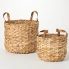 Kirkland's Home Woven Rat And Faux Leather Baskets, Set Of 2- Baskets & Boxes