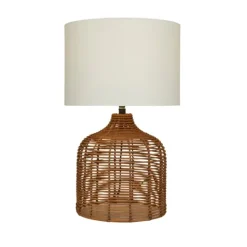 Kirkland's Home Woven Rattan Base Ivory Shade Table Lamp- Table Lamps