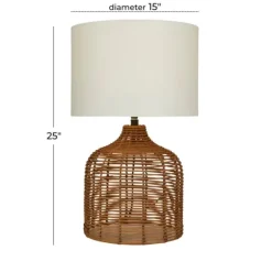 Kirkland's Home Woven Rattan Base Ivory Shade Table Lamp- Table Lamps