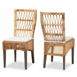 Kirkland's Home Woven Rattan White Cushion Dining Chairs, Set Of 2- Dining Chairs