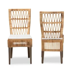 Kirkland's Home Woven Rattan White Cushion Dining Chairs, Set Of 2- Dining Chairs
