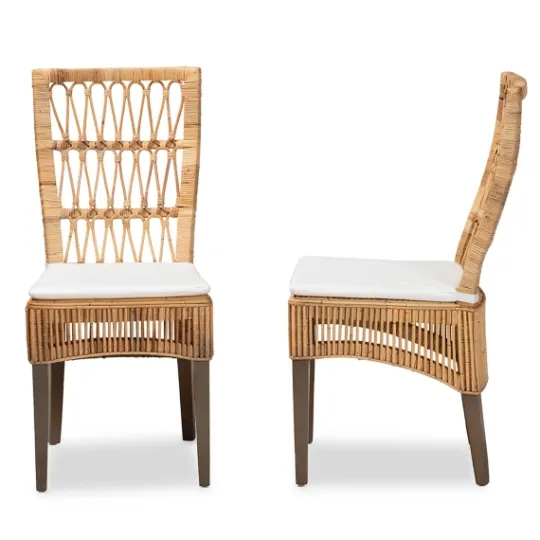 Kirkland's Home Woven Rattan White Cushion Dining Chairs, Set Of 2- Dining Chairs